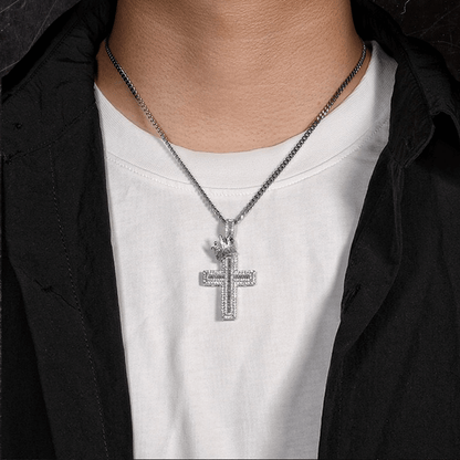 men's cross charm cuban curb chain necklace