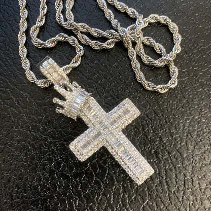 iced out cz diamond cross pendant necklace