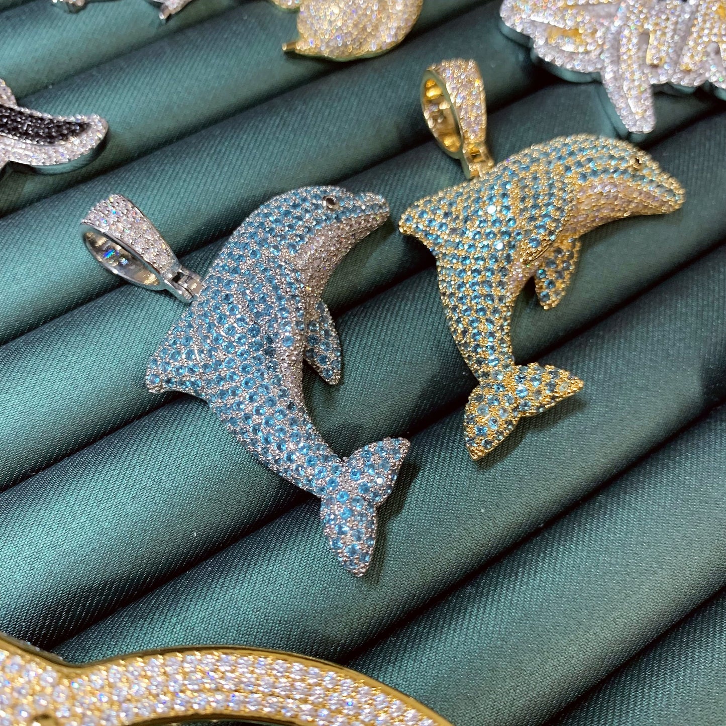 Iced Out Jumping Lovely Dolphin Pendant Necklace