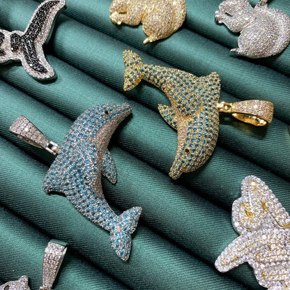 Iced Out Jumping Lovely Dolphin Pendant Necklace