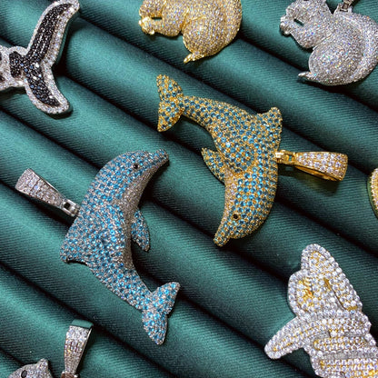 Iced Out Jumping Lovely Dolphin Pendant Necklace