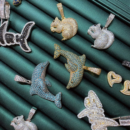 Iced Out Jumping Lovely Dolphin Pendant Necklace