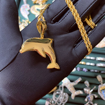 Iced Out Jumping Lovely Dolphin Pendant Necklace