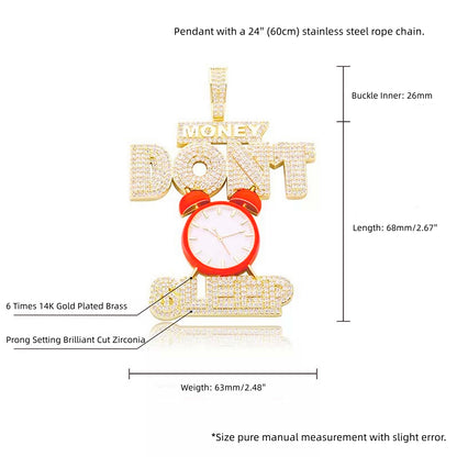 Iced Out Big Red Clock-Money Don't Sleep Excitation Pendant Necklace