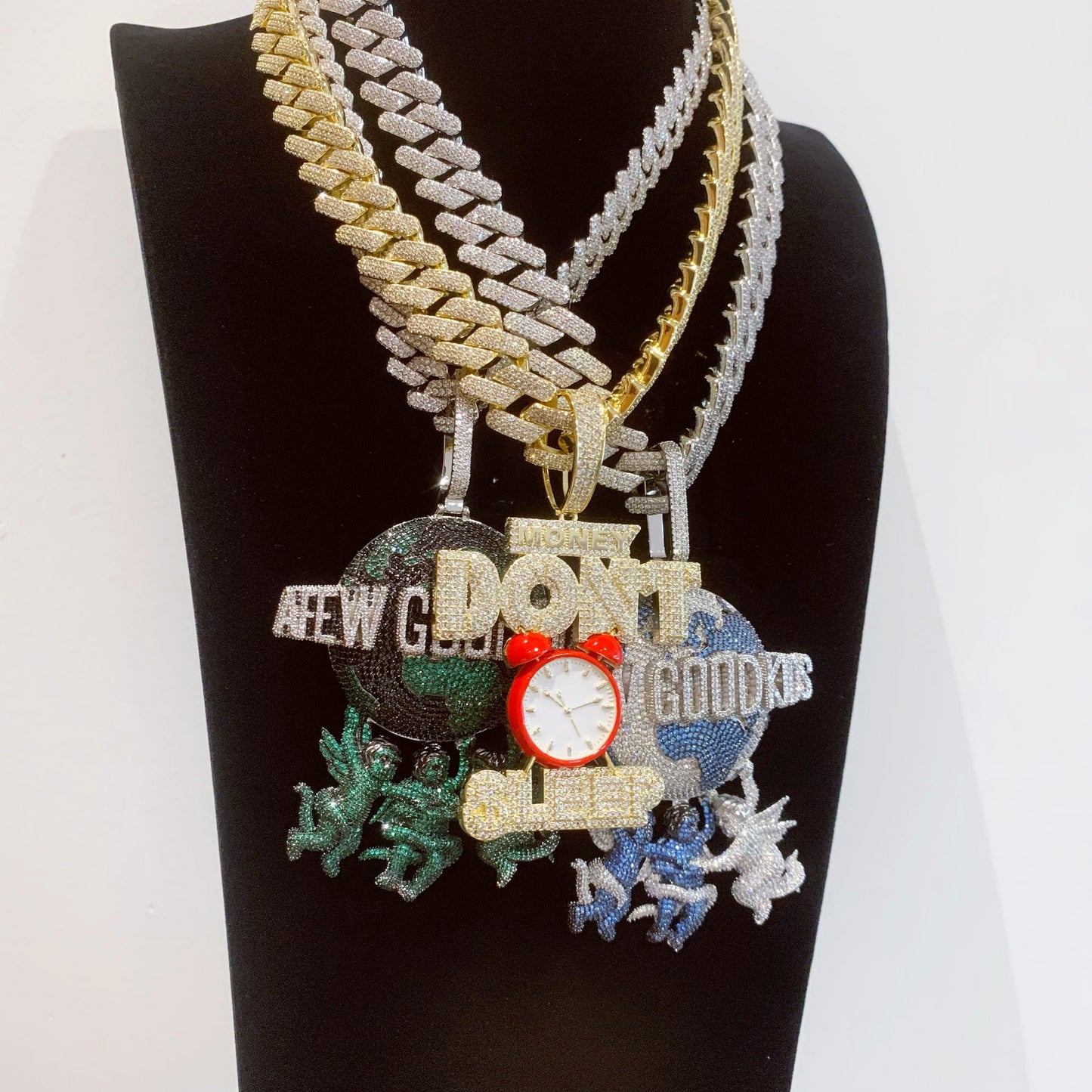 Iced Out Big Red Clock-Money Don't Sleep Excitation Pendant Necklace