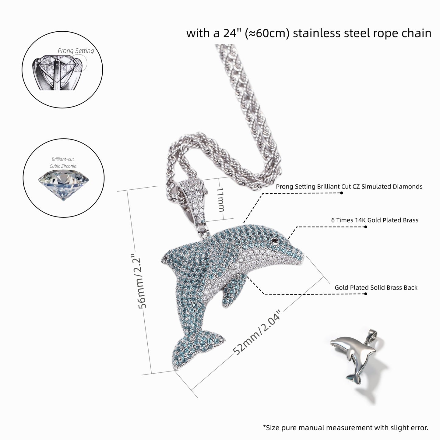 Iced Out Jumping Lovely Dolphin Pendant Necklace