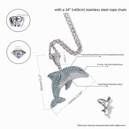 Iced Out Jumping Lovely Dolphin Pendant Necklace