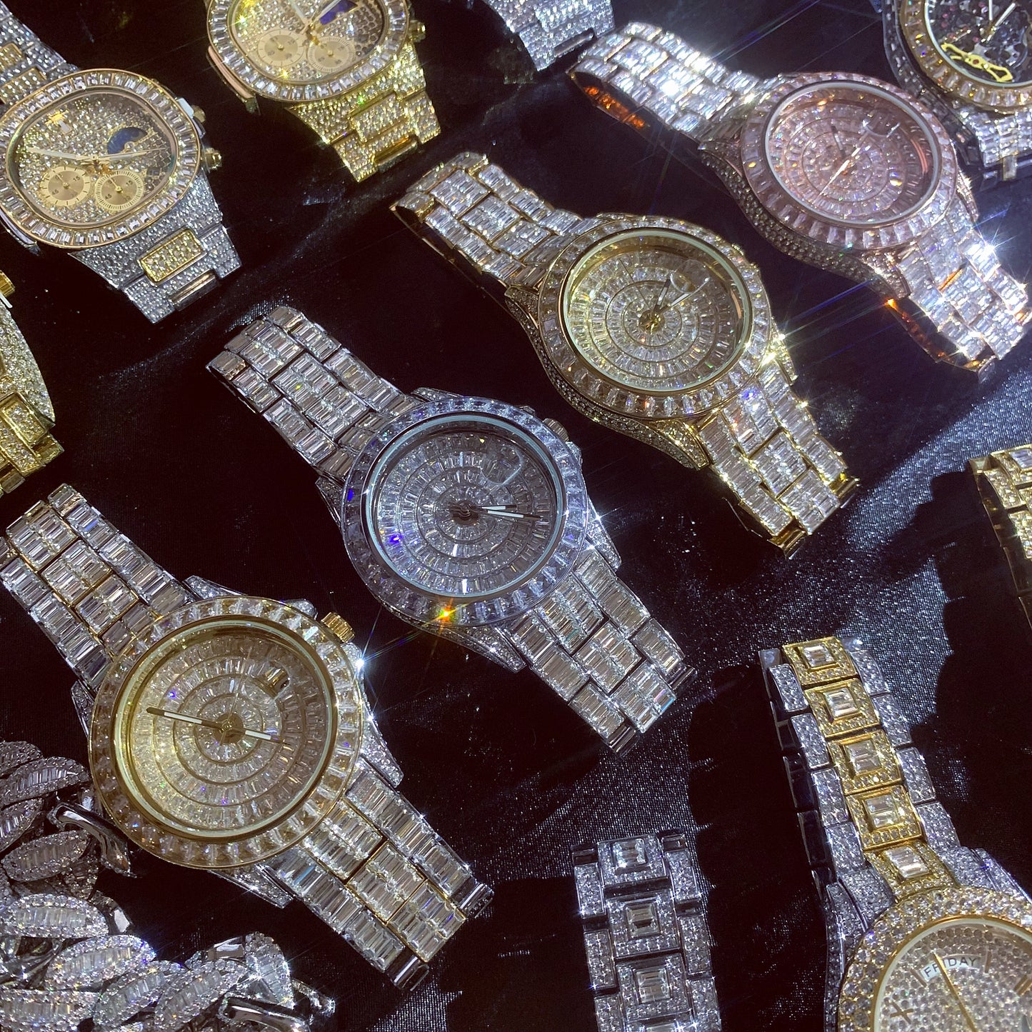 42MM Iced Out Baguette CZ Diamonds Calendar Wrist Watch