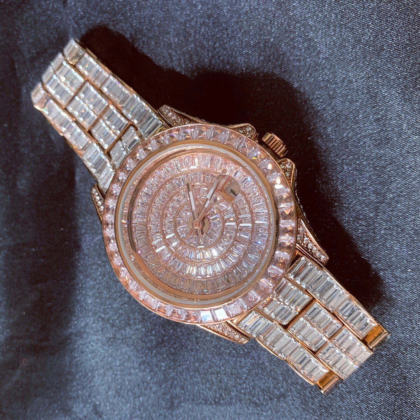 42MM Iced Out Baguette CZ Diamonds Calendar Wrist Watch