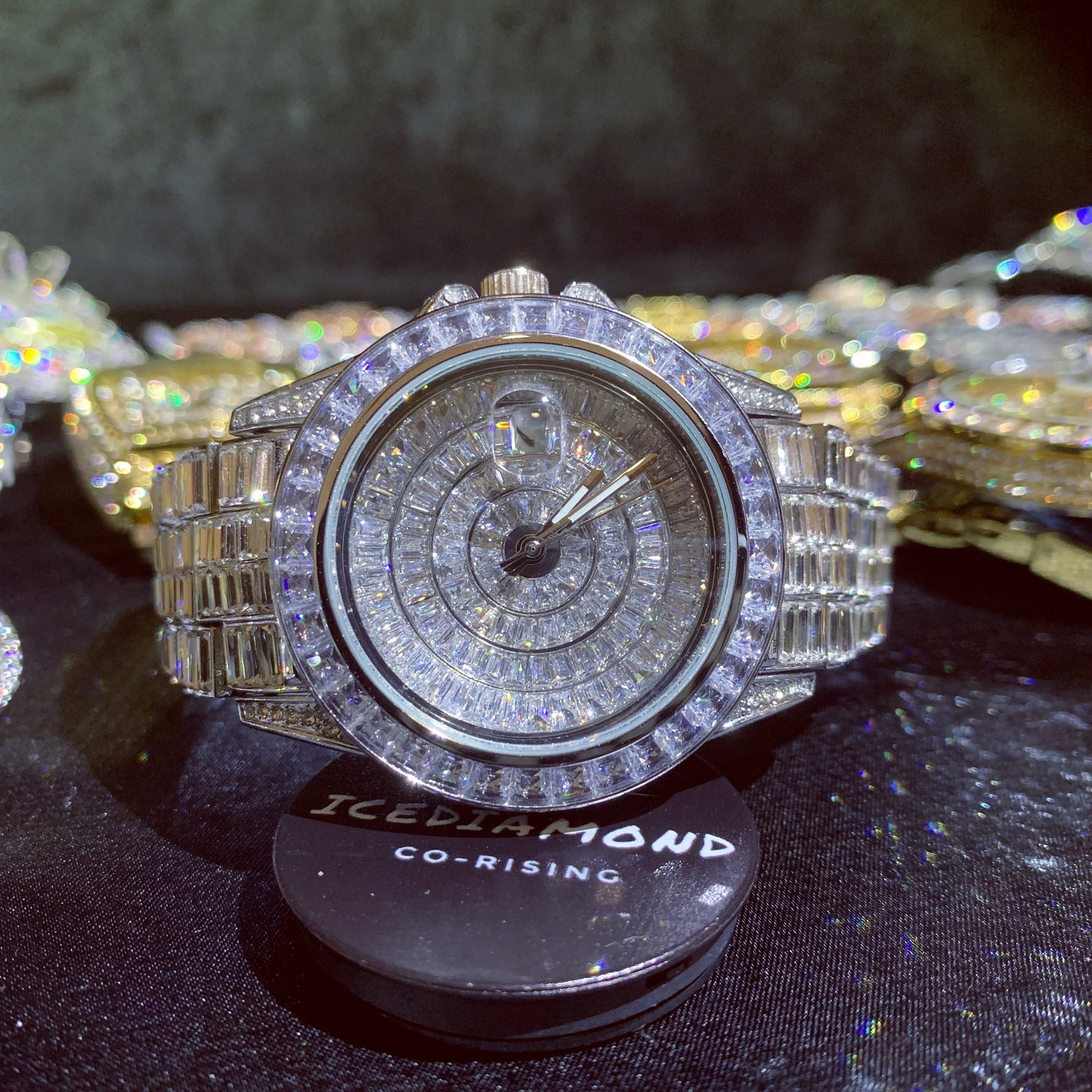 42MM Iced Out Baguette CZ Diamonds Calendar Wrist Watch