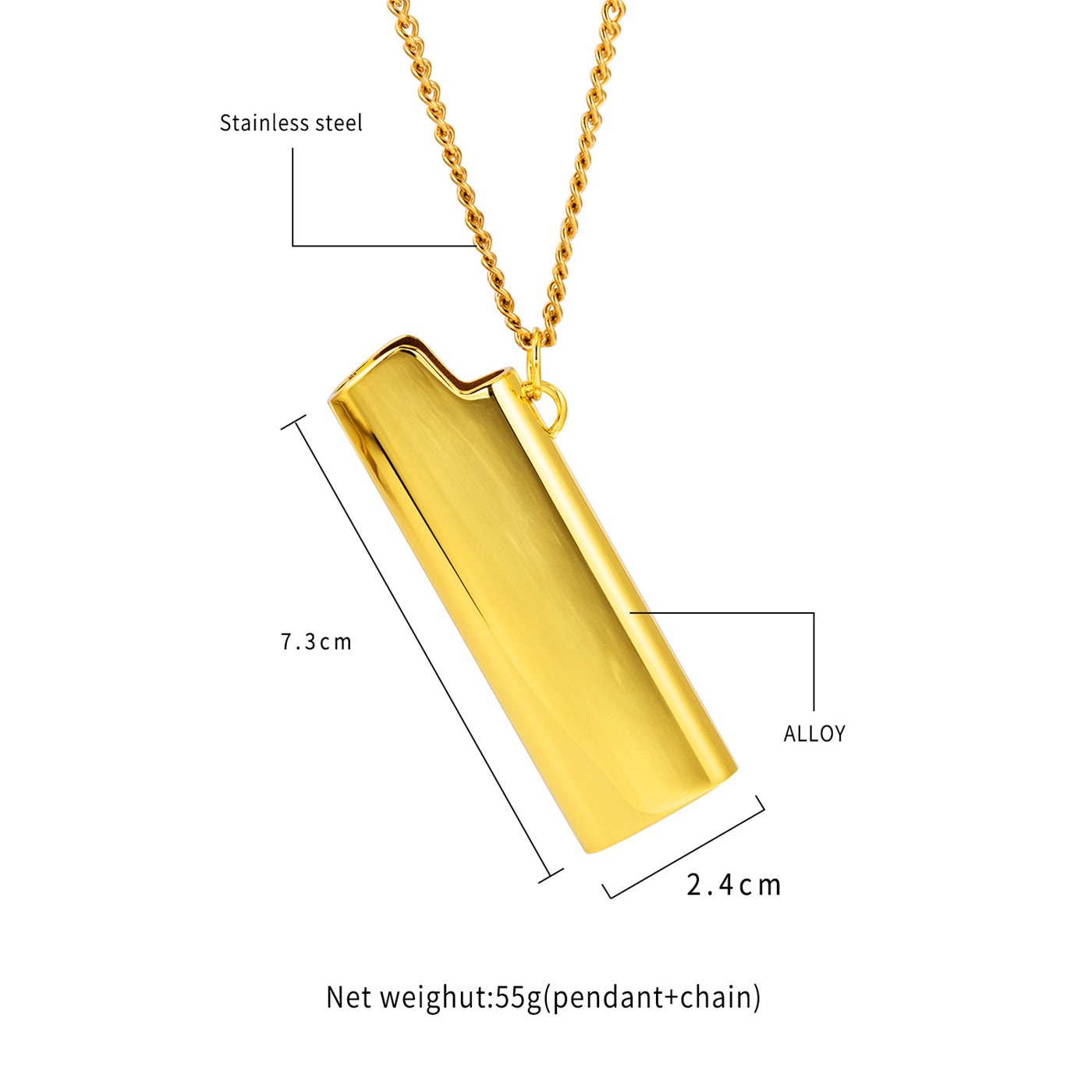 Dazzling Lighter Case Pendant Necklace for BIC J3