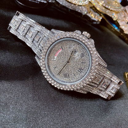 43MM Double Calendar Iced Out Quartz Watch