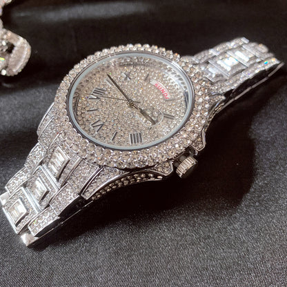 43MM Double Calendar Iced Out Quartz Watch