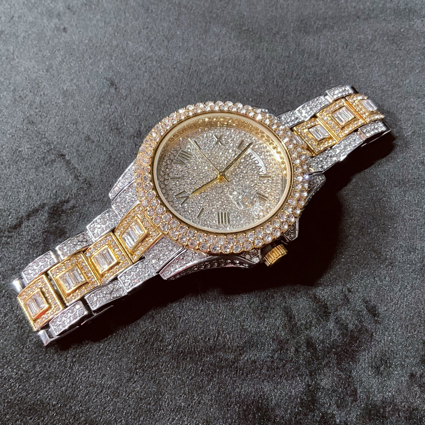 43MM Double Calendar Iced Out Quartz Watch