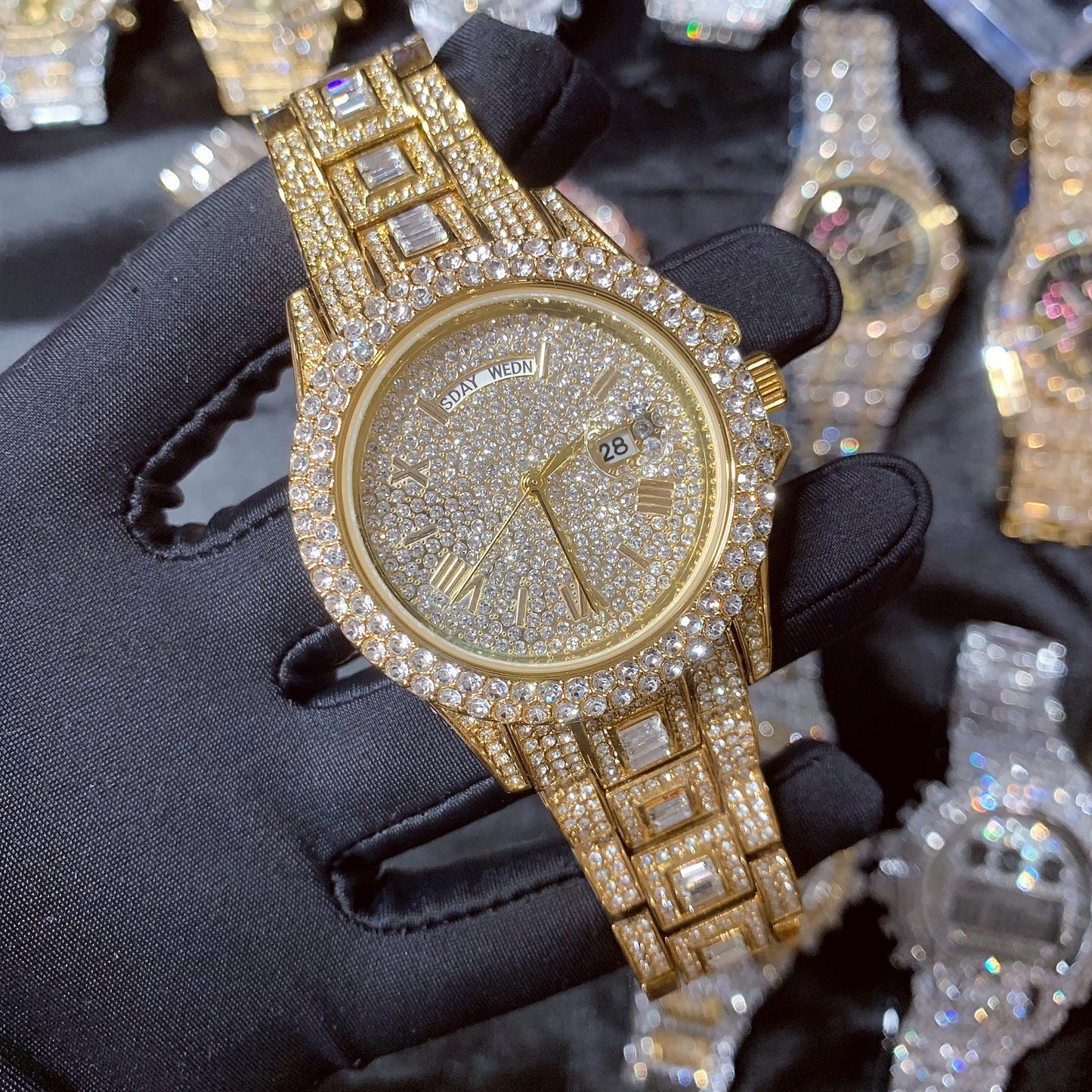 43MM Double Calendar Iced Out Quartz Watch