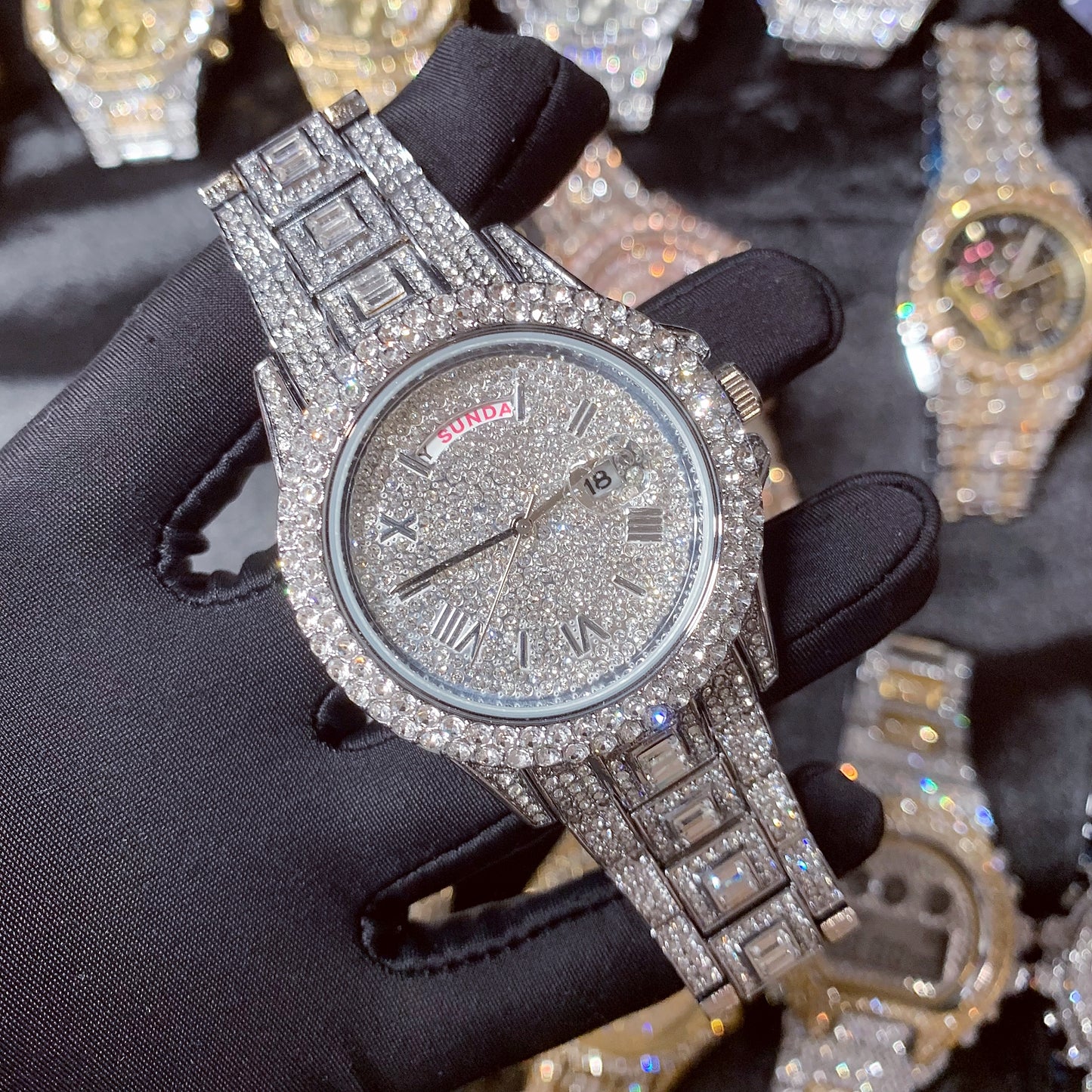 43MM Double Calendar Iced Out Quartz Watch